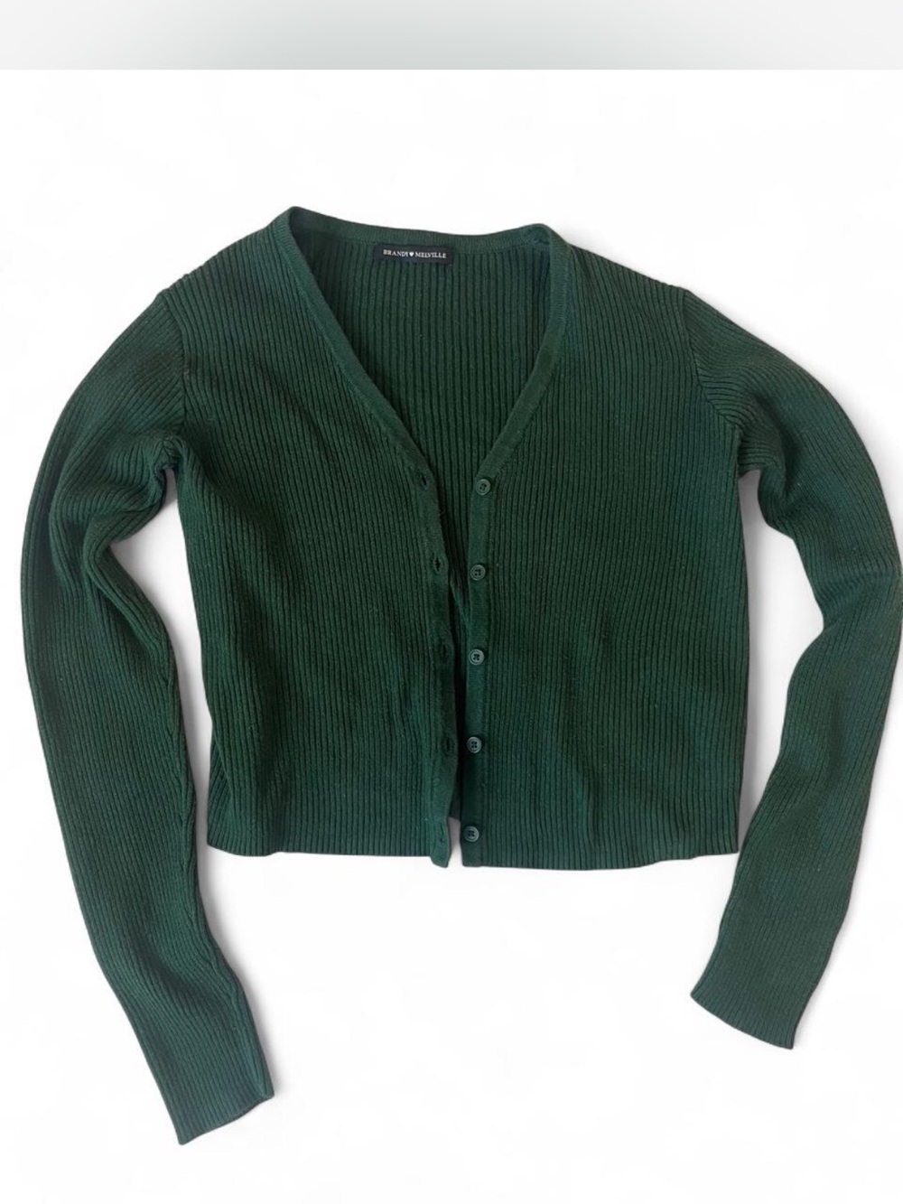 Brandy Melville Dark Green Ribbed Button-Up Cardigan